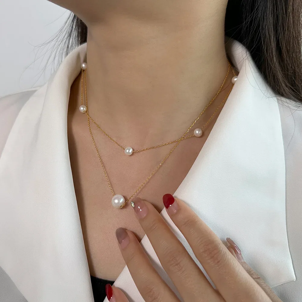 Colier din Argint cu perle naturale de cultură Double Layer Gold [3]