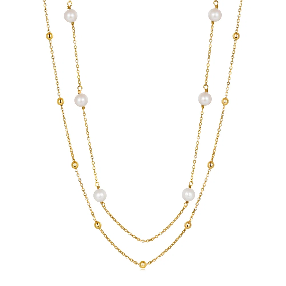 Colier din Argint cu Perle Naturale de Cultură Duo Pearl Gold [1]