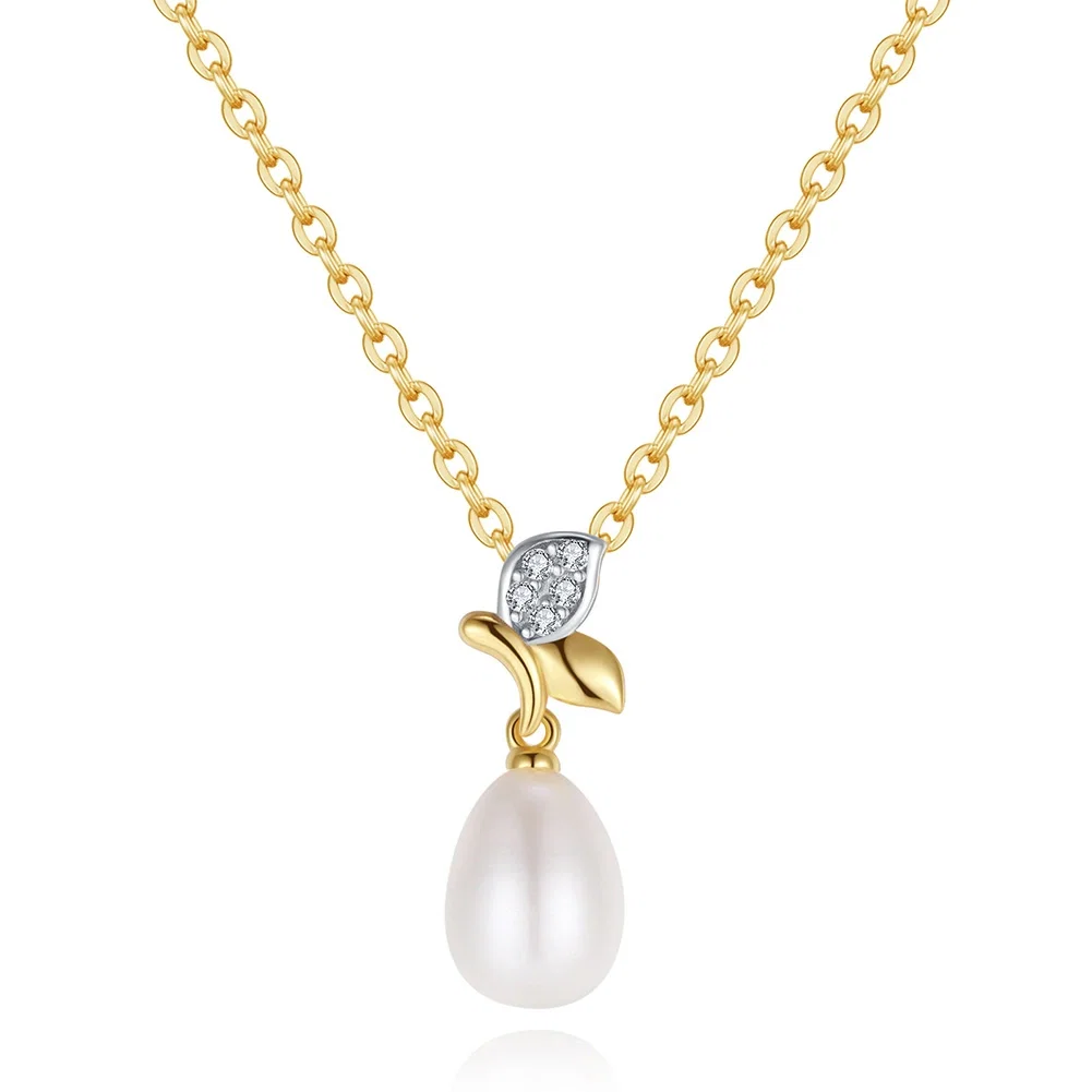 Colier din Argint cu Perle Naturale de Cultură Elegant Leaf Gold [1]
