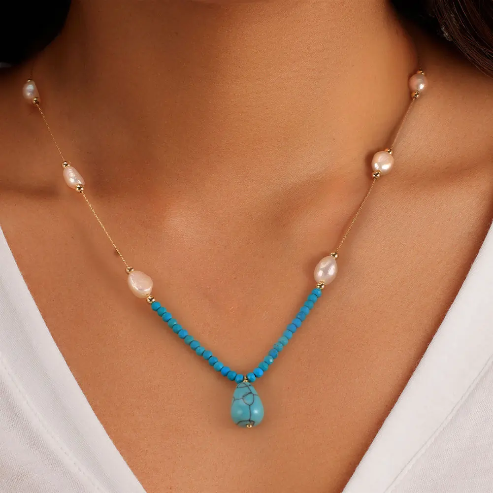 Colier din Argint cu Perle naturale și Pietre Turcoaz Turquoise & Pearl Harmony [2]
