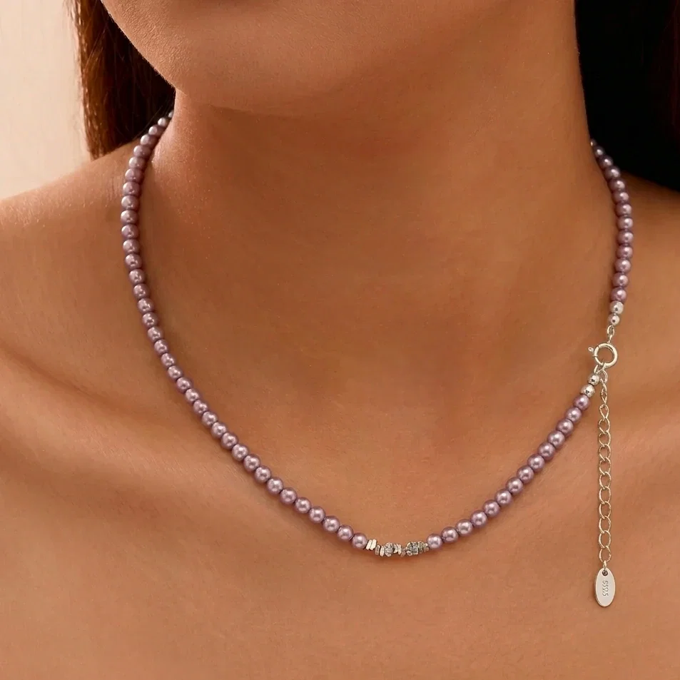 Colier din argint cu perle shell Beads Lila Argintiu [2]