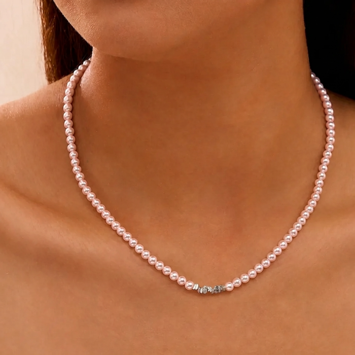 Colier din argint cu perle shell Beads Roz Argintiu [2]