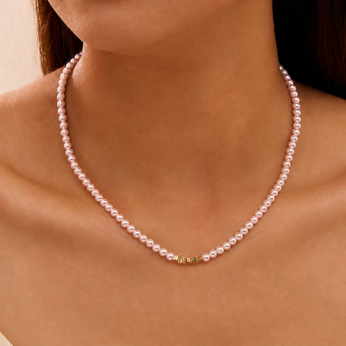 Colier din argint cu perle shell Beads Roz Auriu [2]