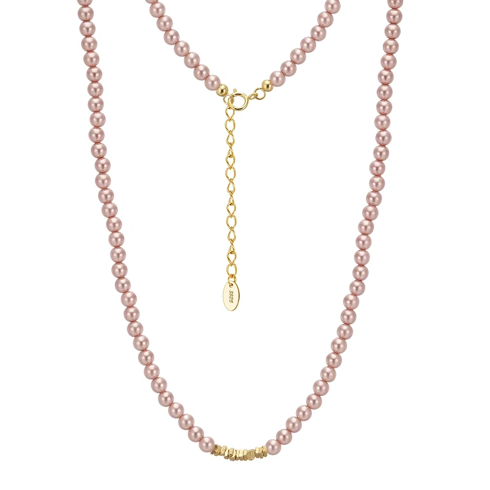 Colier din argint cu perle shell Beads Roz Auriu [1]