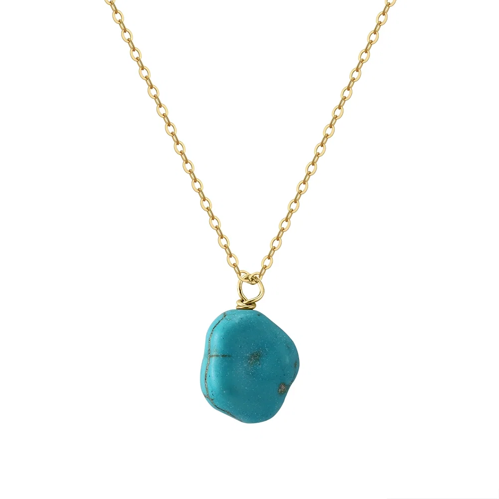 Set Colier și Cercei din Argint cu Piatră Naturală Turcoaz Turquoise Pendant Gold [8]