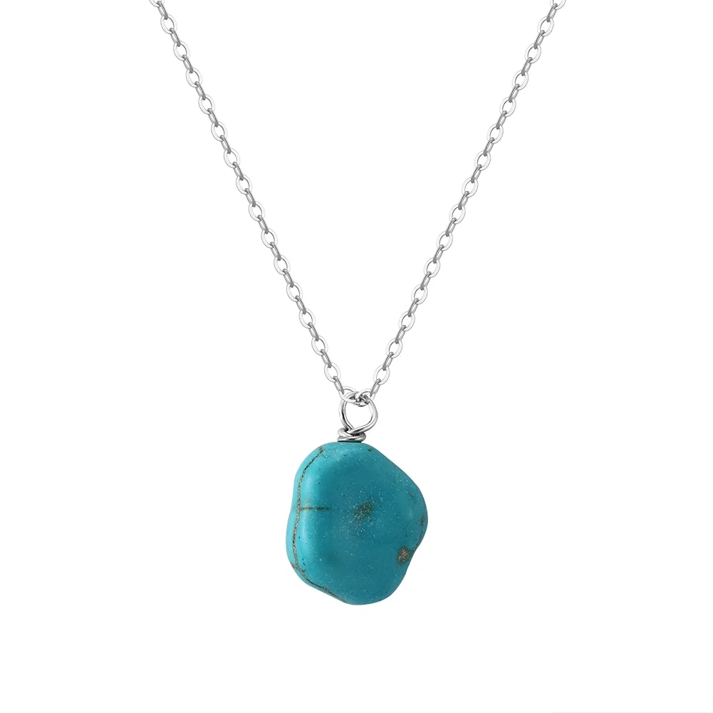 Set Colier și Cercei din Argint cu Piatră Naturală Turcoaz Turquoise Pendant Silver [8]