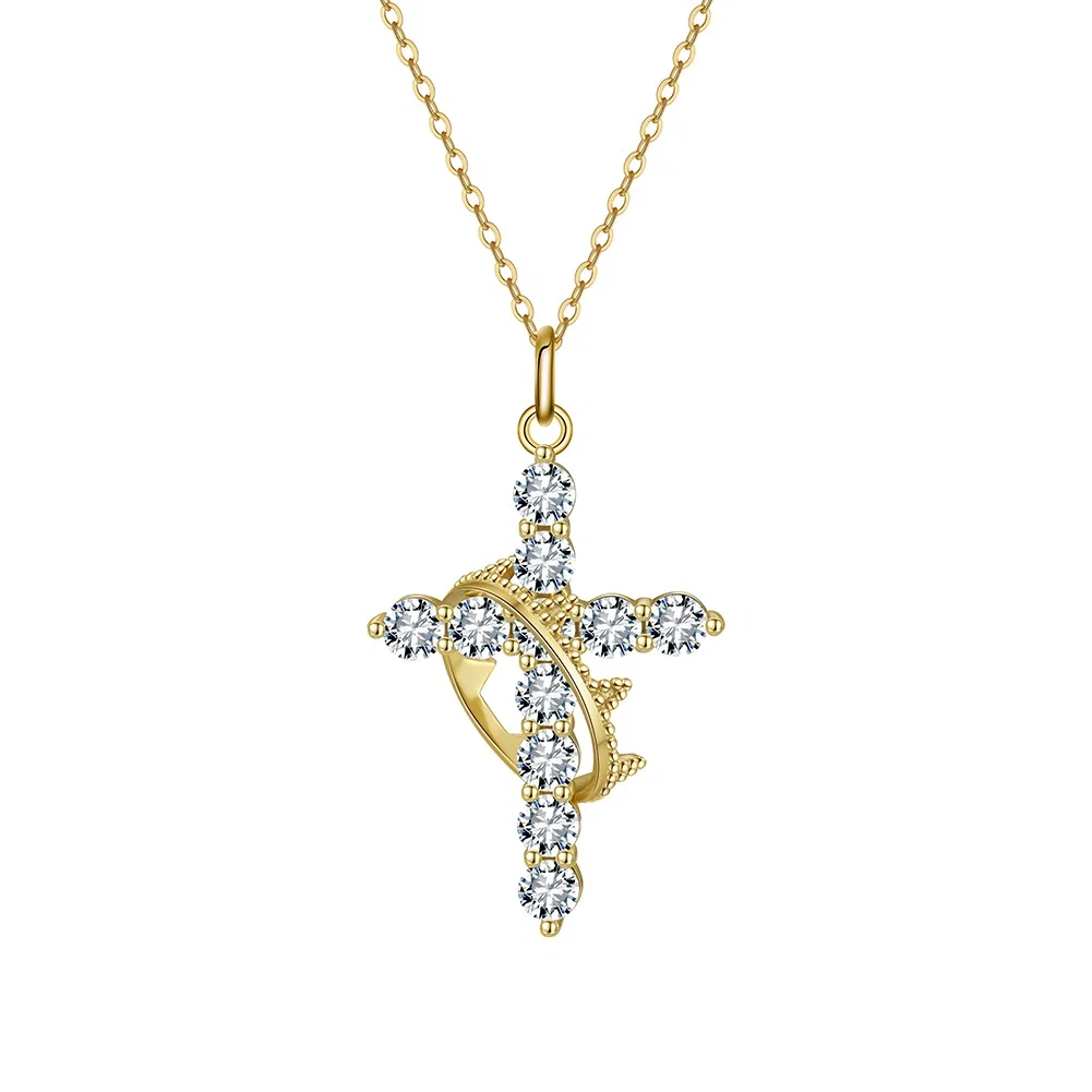 Colier din argint cu zirconiu Cross Crown Auriu [1]