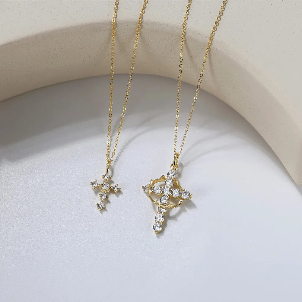 Colier din argint cu zirconiu Cross Crown Auriu [5]