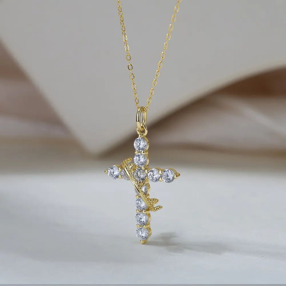 Colier din argint cu zirconiu Cross Crown Auriu [2]