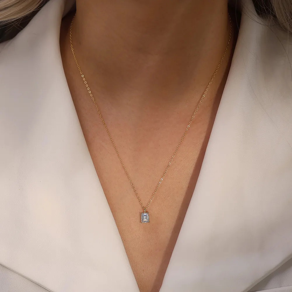 Colier din argint cu zirconiu Emerald Solitaire Argintiu [4]