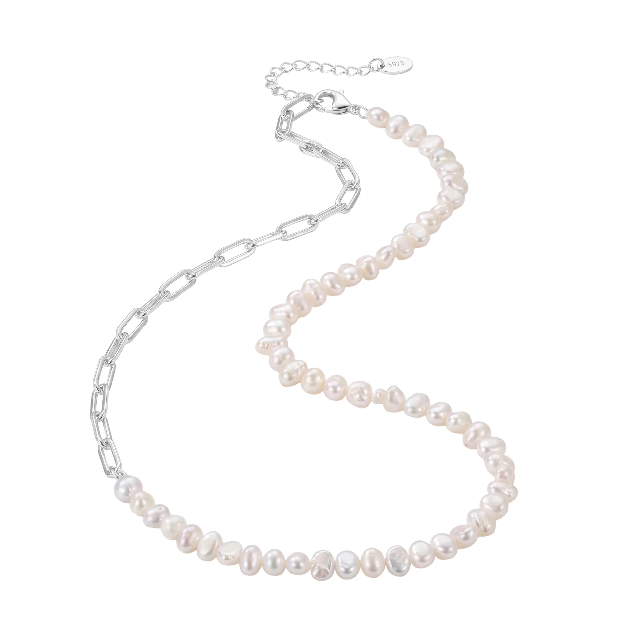 Colier paperclip din argint cu perle naturale de cultură silver Raw Collection [1]