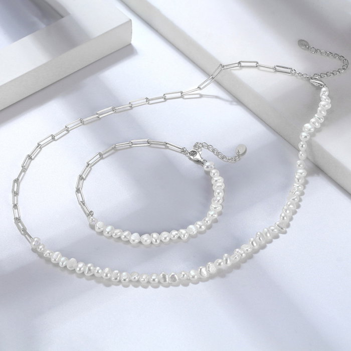 Colier paperclip din argint cu perle naturale de cultură silver Raw Collection [4]