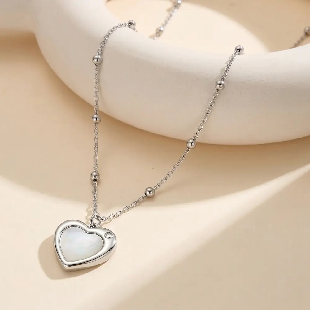 Colier Statement cu Perlă Shell Opal Heart Argintiu [2]