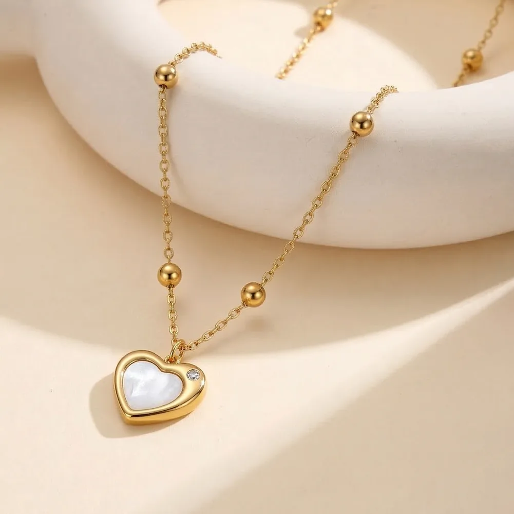 Colier Statement cu Perlă Shell Opal Heart Auriu [3]