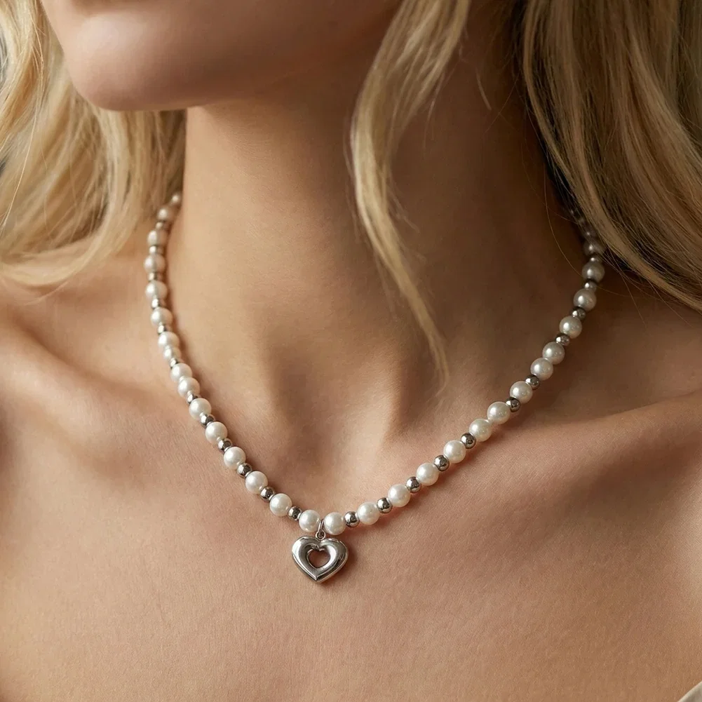 Colier Statement cu Perle Shell Amour Layers Argintiu [4]