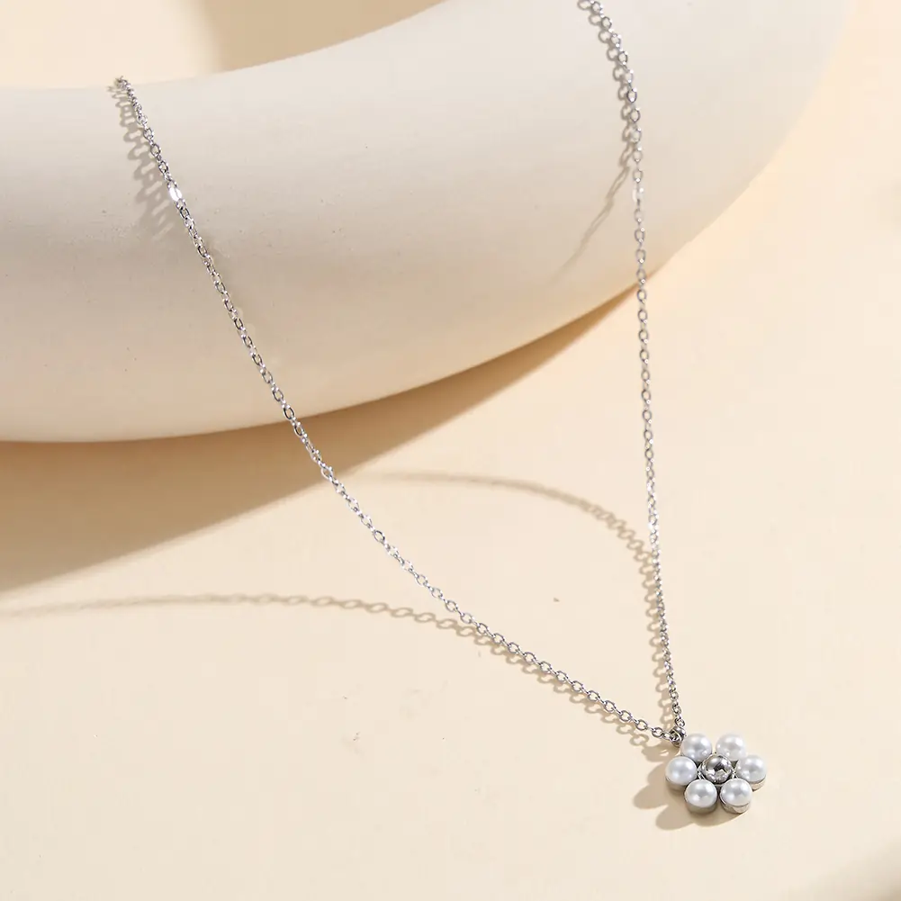 Colier Statement cu Perle Shell Blossom Argintiu [2]