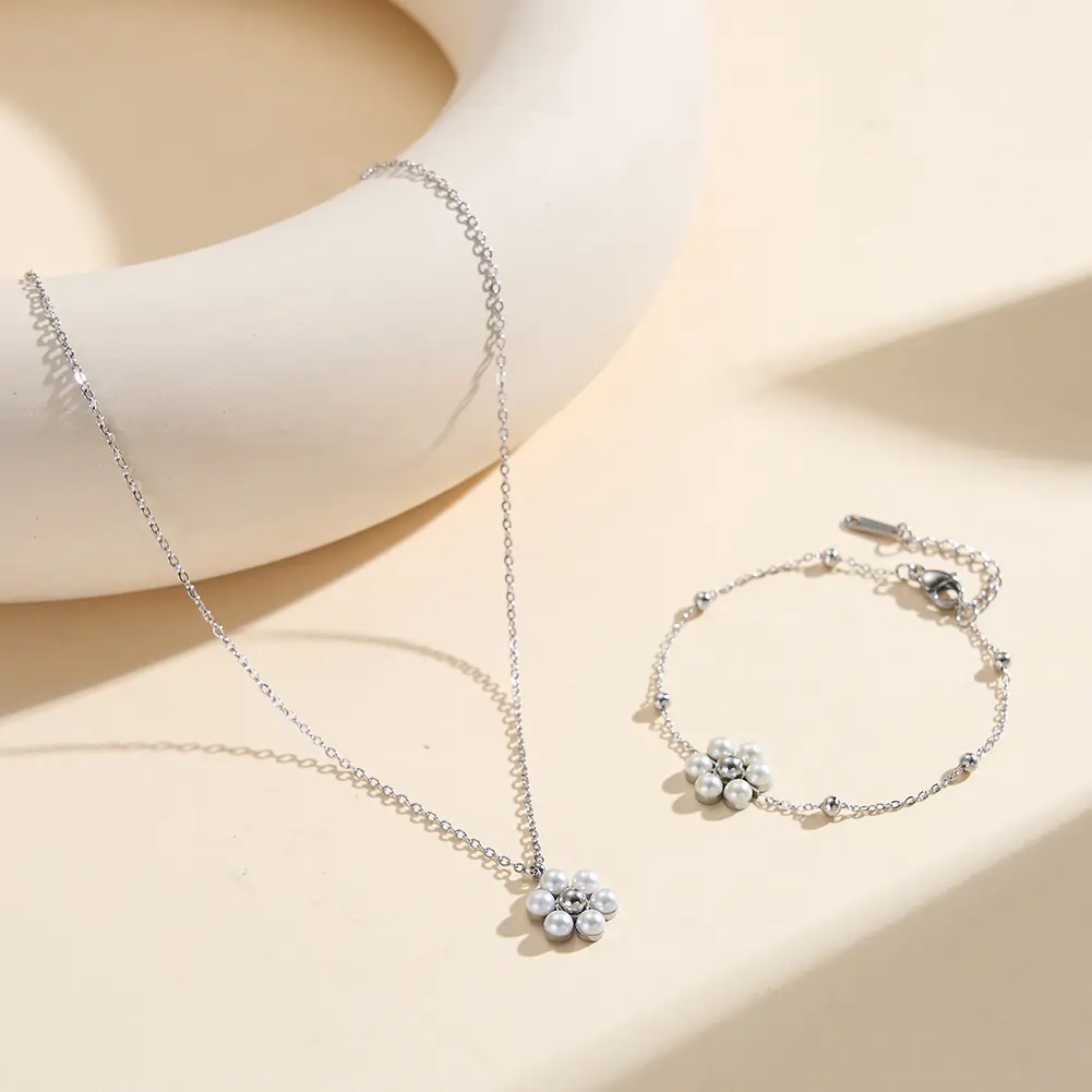 Colier Statement cu Perle Shell Blossom Argintiu [3]