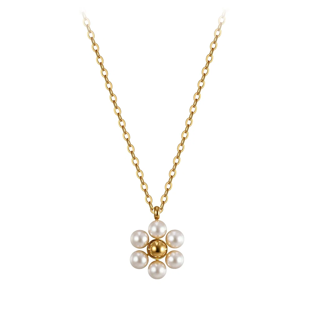 Colier Statement cu Perle Shell Blossom Auriu [1]