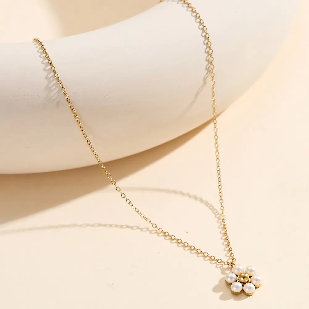 Colier Statement cu Perle Shell Blossom Auriu [2]