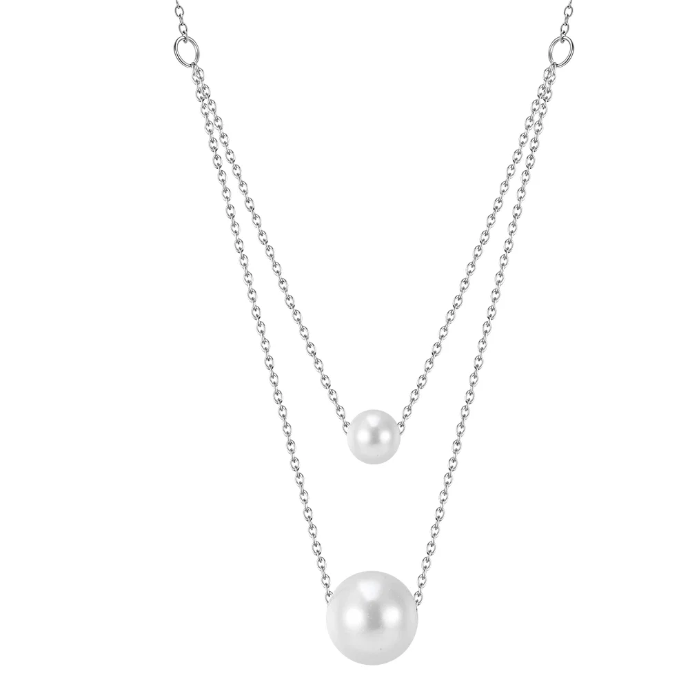 Colier Statement cu Perle Shell Duo Layer Argintiu [1]