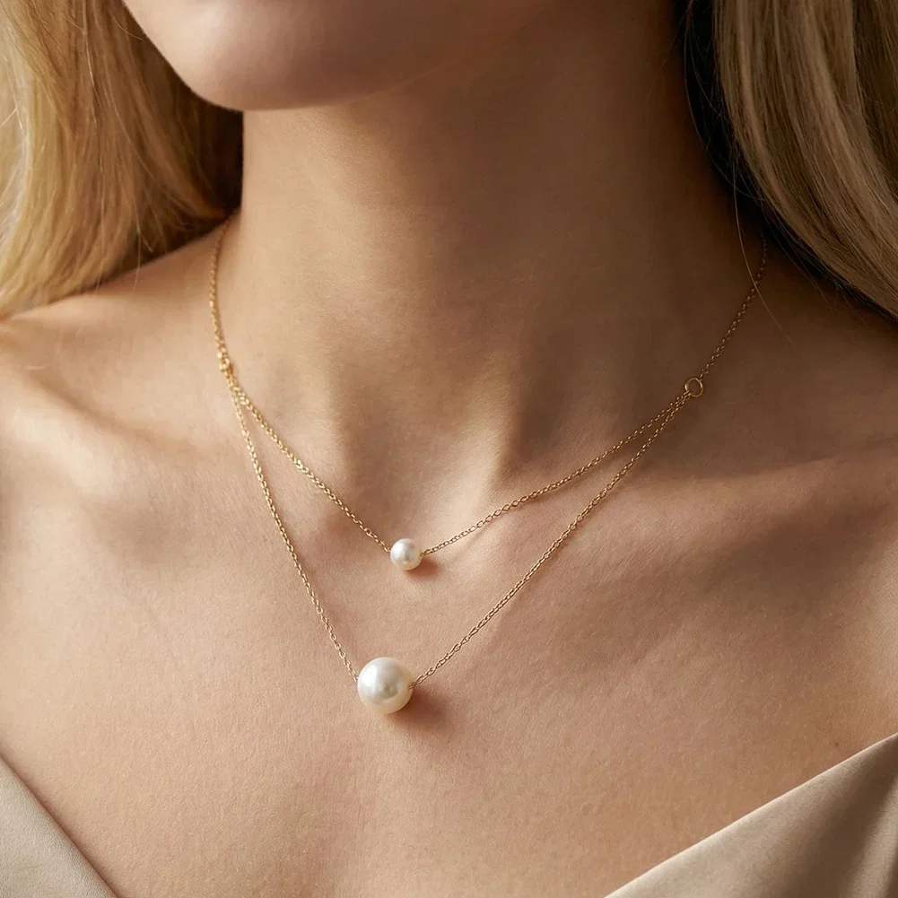 Colier Statement cu Perle Shell Duo Layer Auriu [4]