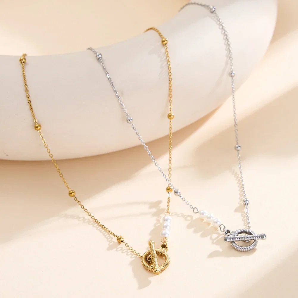 Colier Statement cu Perle Shell Toggle Auriu [3]