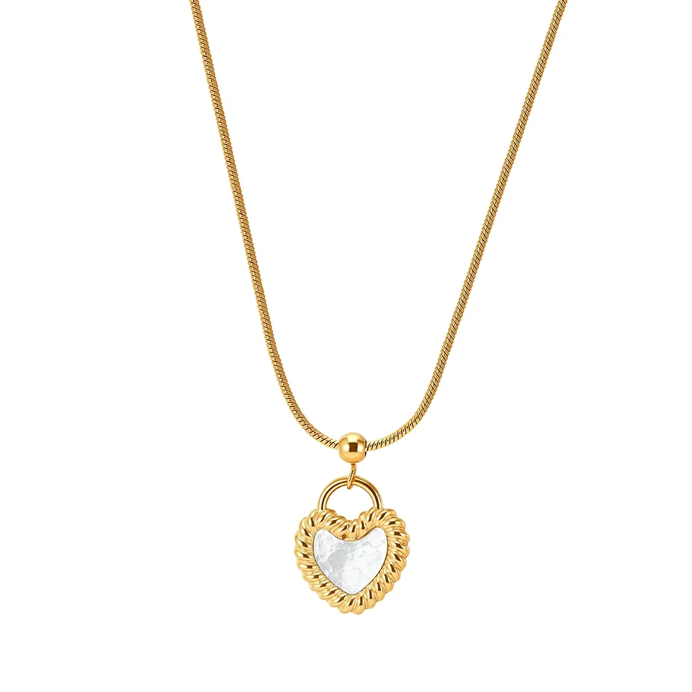 Colier Statement cu Perle Shell Twisted Heart Auriu [1]