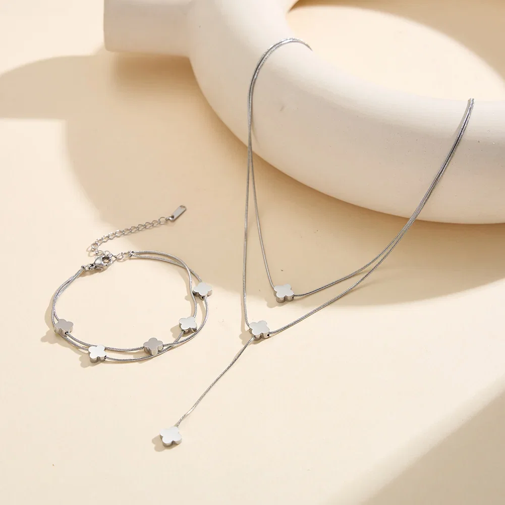 Colier Statement Double Clover Argintiu [3]