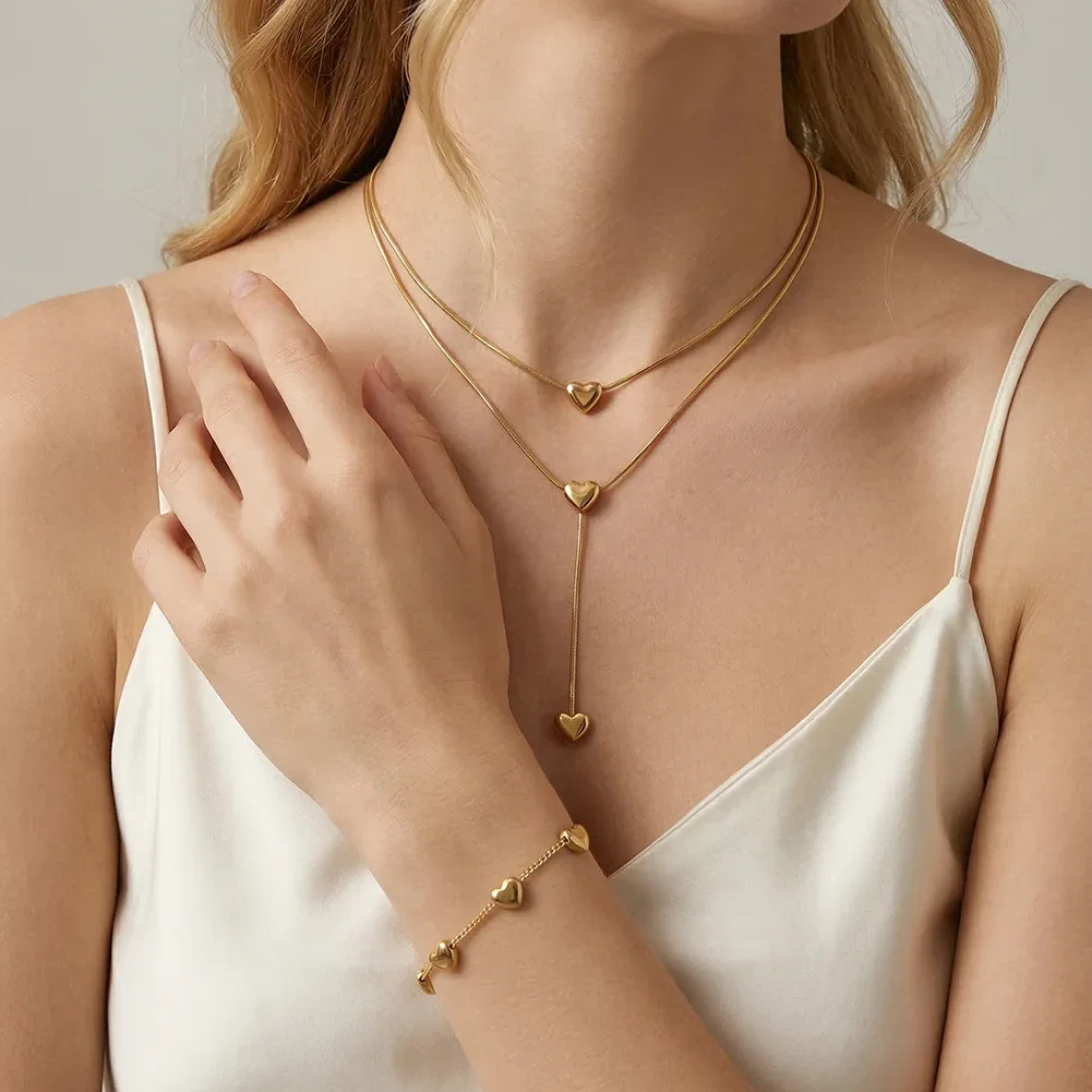 Colier Statement Double Heart Auriu [2]