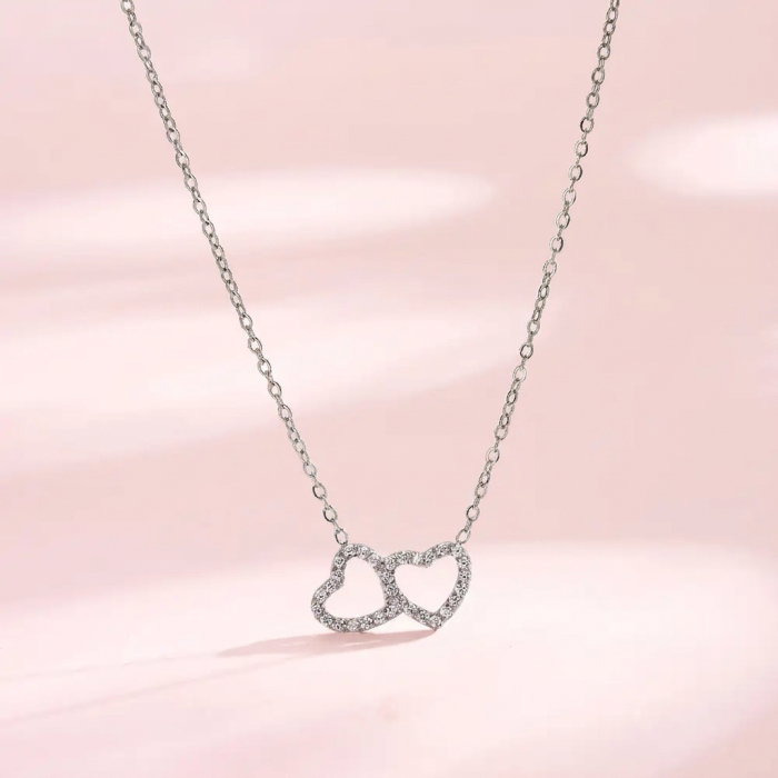 Colier Statement Duo Hearts Argintiu NURIA [2]