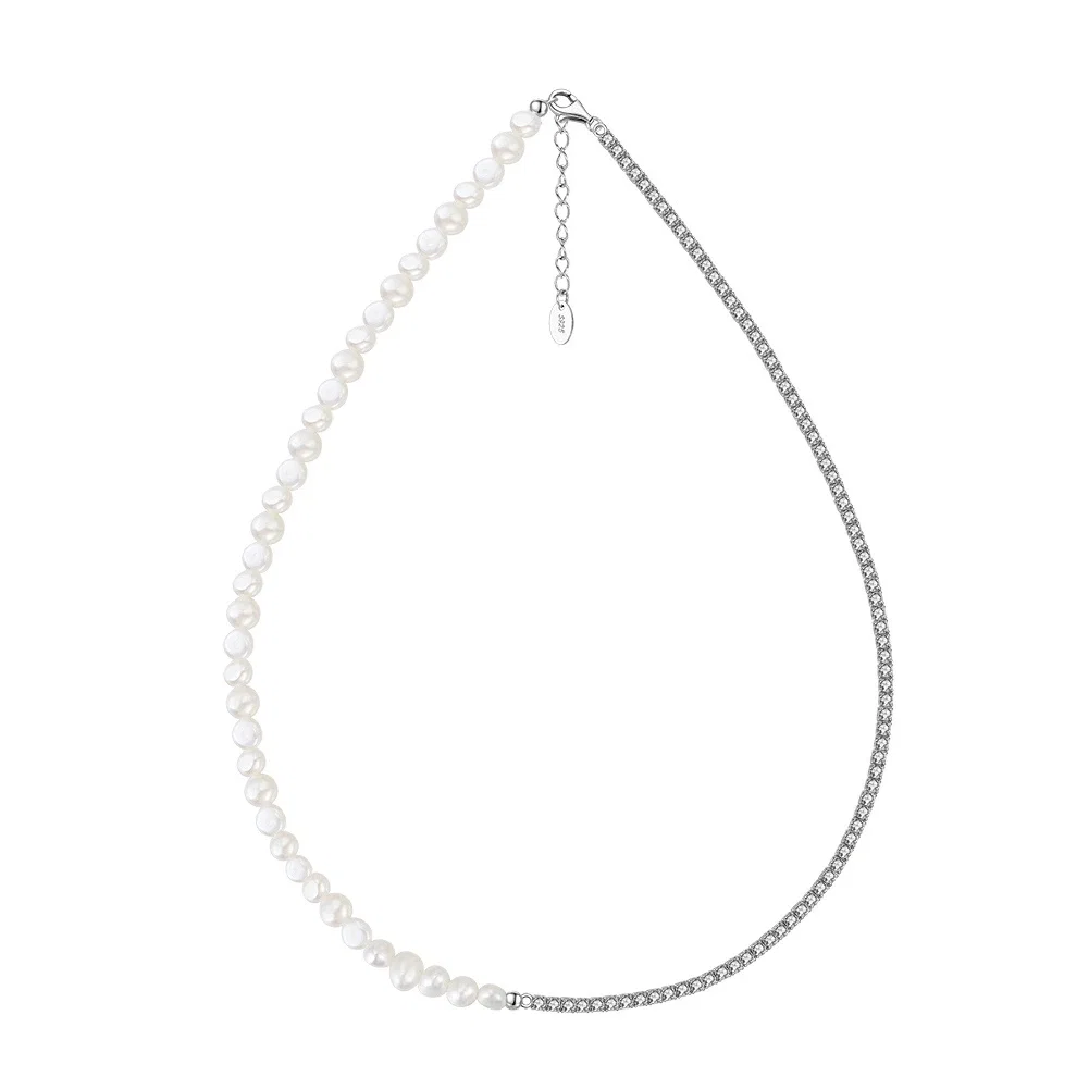 Colier tennis din argint cu perle naturale de cultură Raw Collection Silver [1]