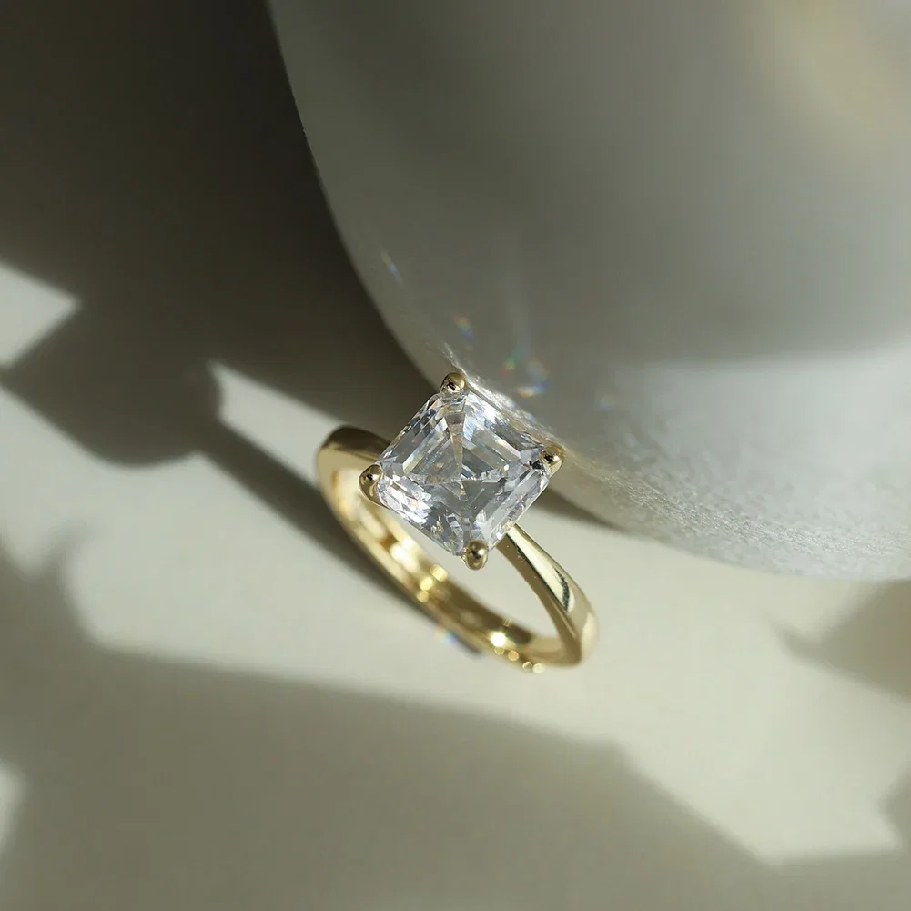 Inel din argint cu zirconiu Asscher Solitaire Auriu [2]