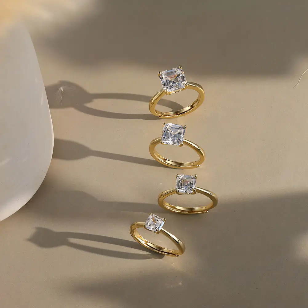 Inel din argint cu zirconiu Asscher Solitaire Auriu [3]