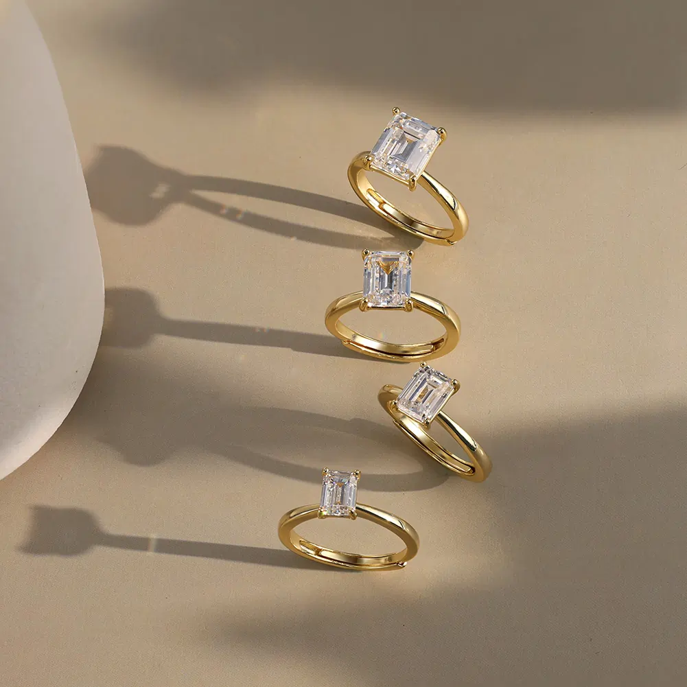 Inel din argint cu zirconiu Emerald Solitaire Auriu NURIA [2]