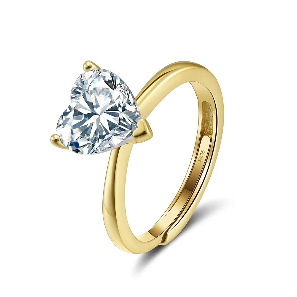Inel din argint cu zirconiu Heart Solitaire Auriu [1]