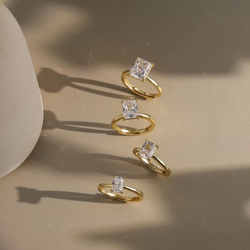 Inel din argint cu zirconiu Radiant Solitaire Auriu [2]