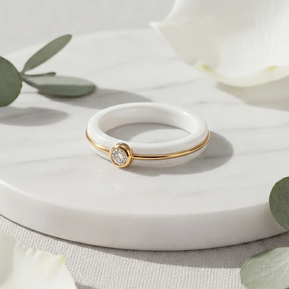 Inel Statement Bianco Line Auriu [2]