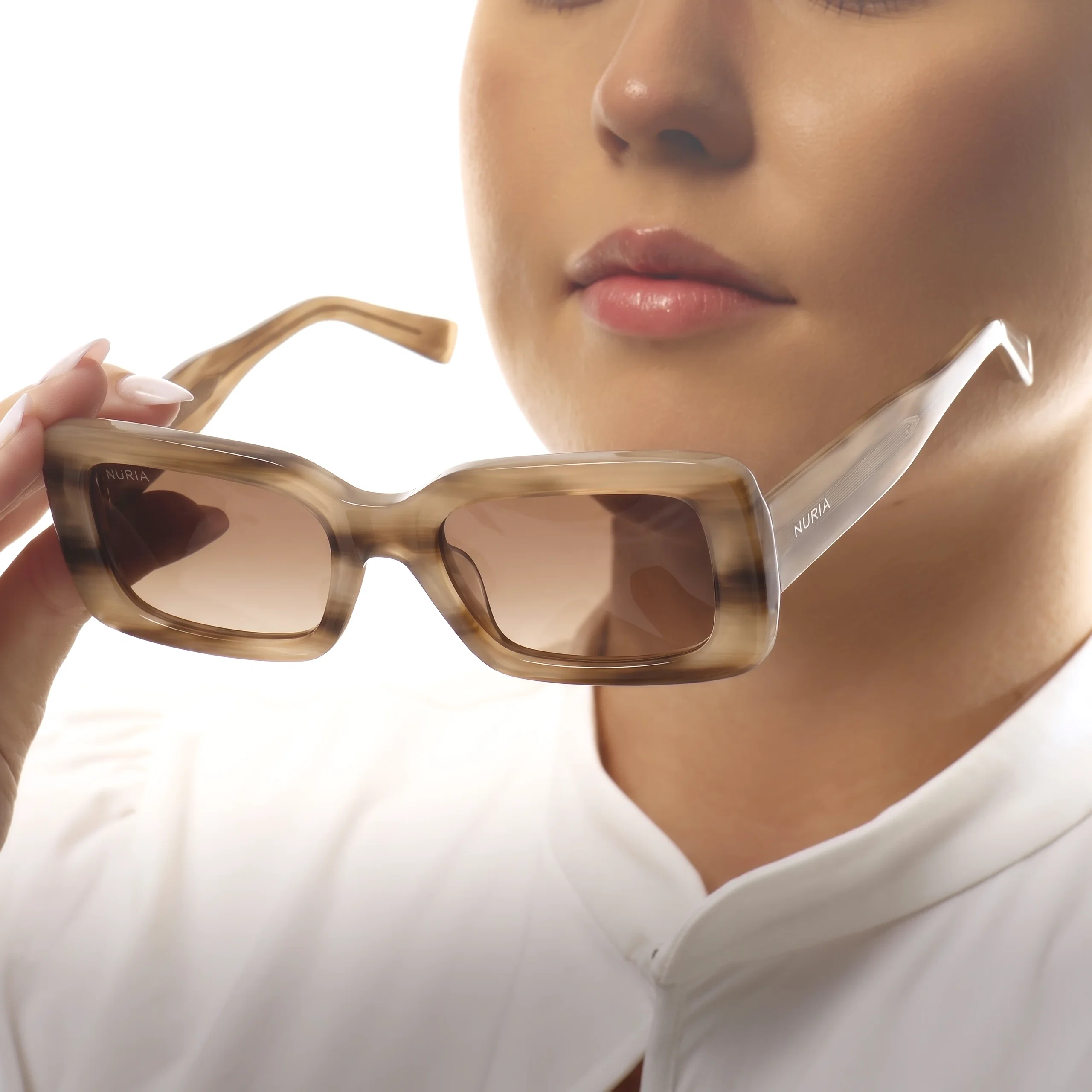 Ochelari de Soare NURIA cu Ramă Dreptunghiulară Umbra Fold Horn Beige [6]