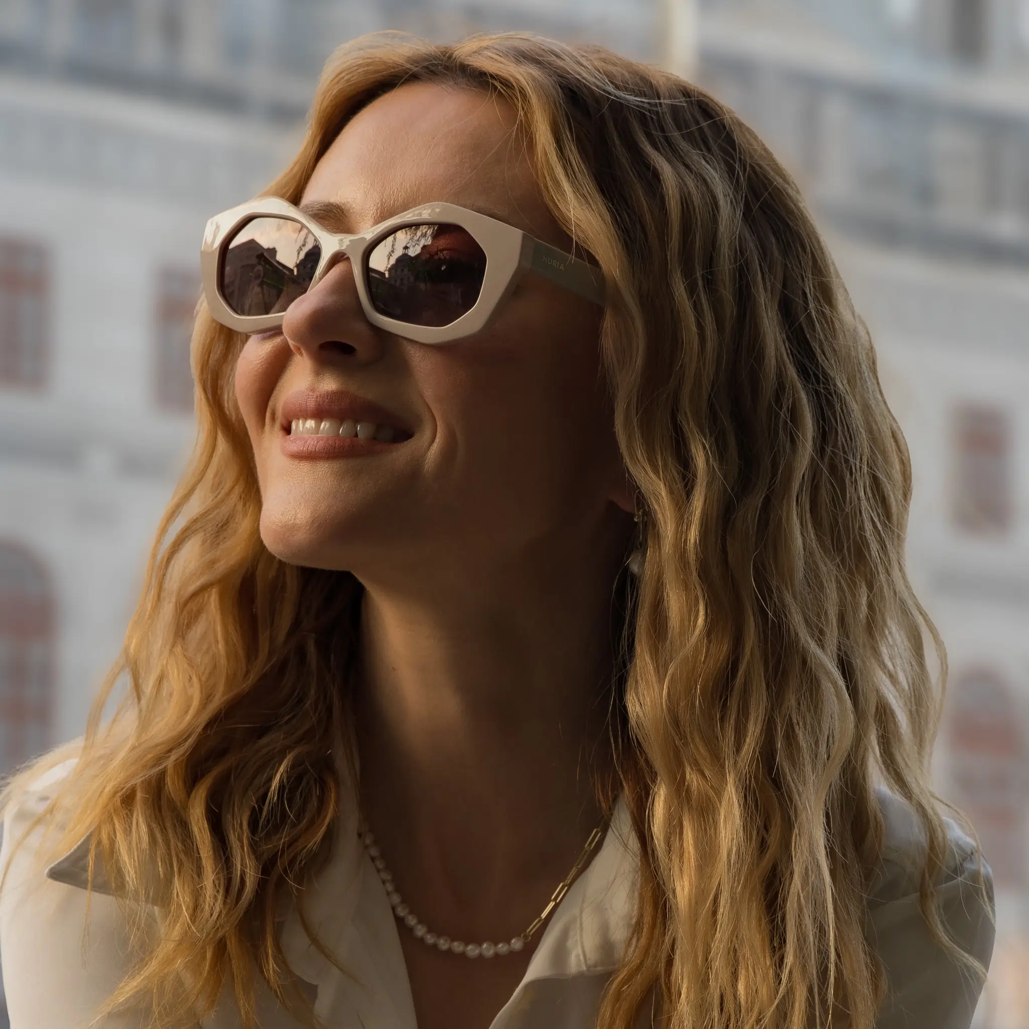 Ochelari de Soare NURIA cu Ramă Geometrică Midnight Cascade Ivory [4]