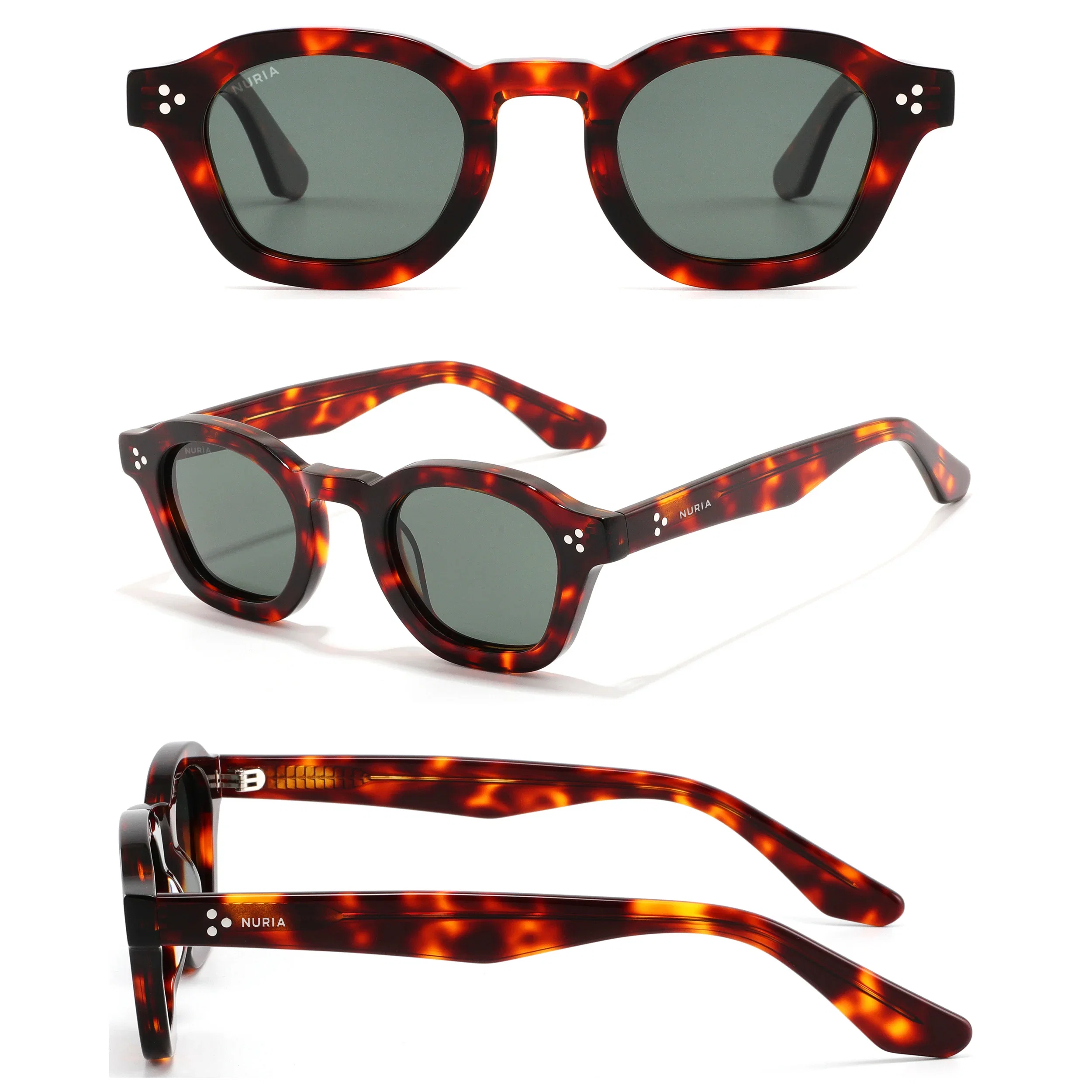 Ochelari de Soare NURIA cu Ramă Rotund-Hexagonală Auburn Quill Chestnut Tortoise [3]