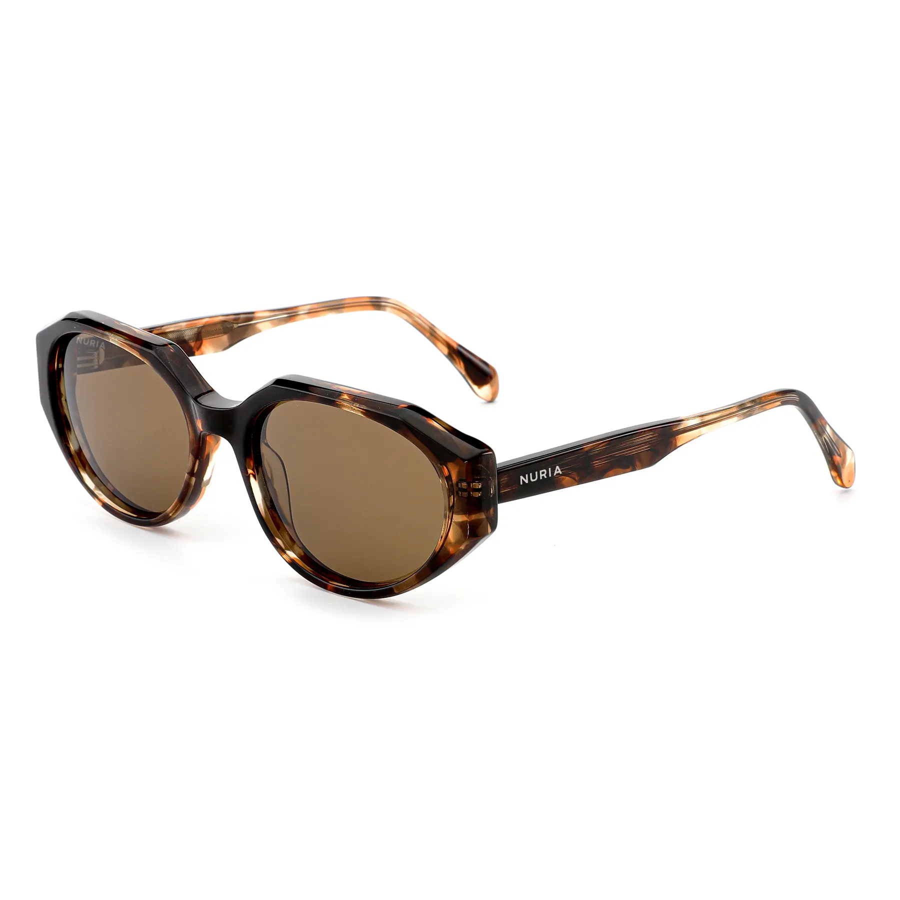 Ochelari de Soare NURIA cu Ramă Rotund-Octogonală Luna Facet Cognac Tortoise [1]