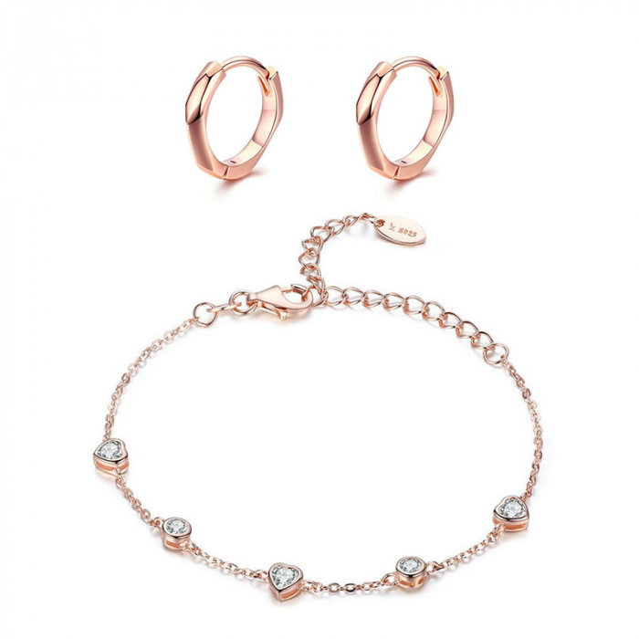 Set bijuterii din argint Hearts Edge Rose, brățară și cercei [1]