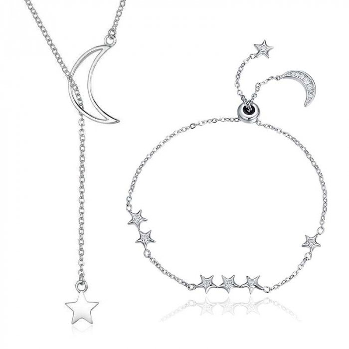 Set bijuterii din argint Star Moon, colier și brățară [1]