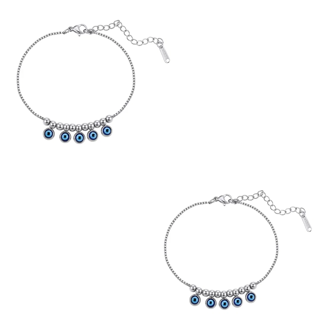 Set Brățară de mână și Brățară de picior Statement Evil Eye Argintiu [1]