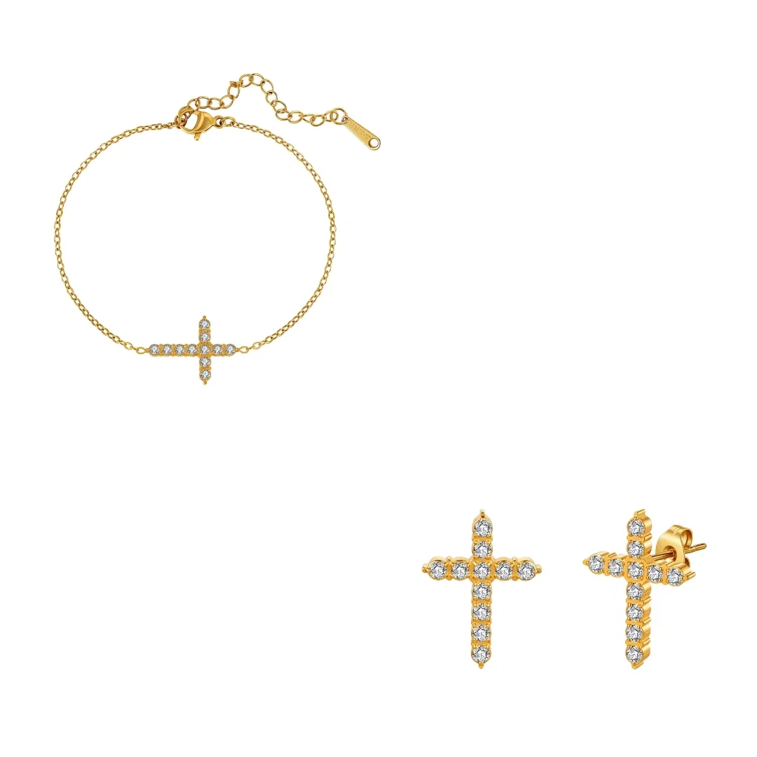 Set Brățară și Cercei Statement cu Cristale Zirconiu Divine Auriu [1]
