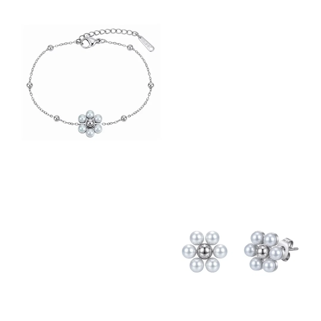 Set Brățară și Cercei Statement cu Perle Shell Blossom Argintiu [1]