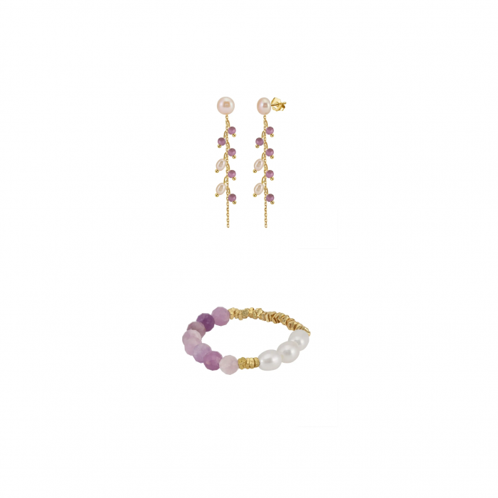 Set Cercei și Inel din Argint cu Perle Naturale și Pietre Naturale Ametist Lavender Amethyst [1]