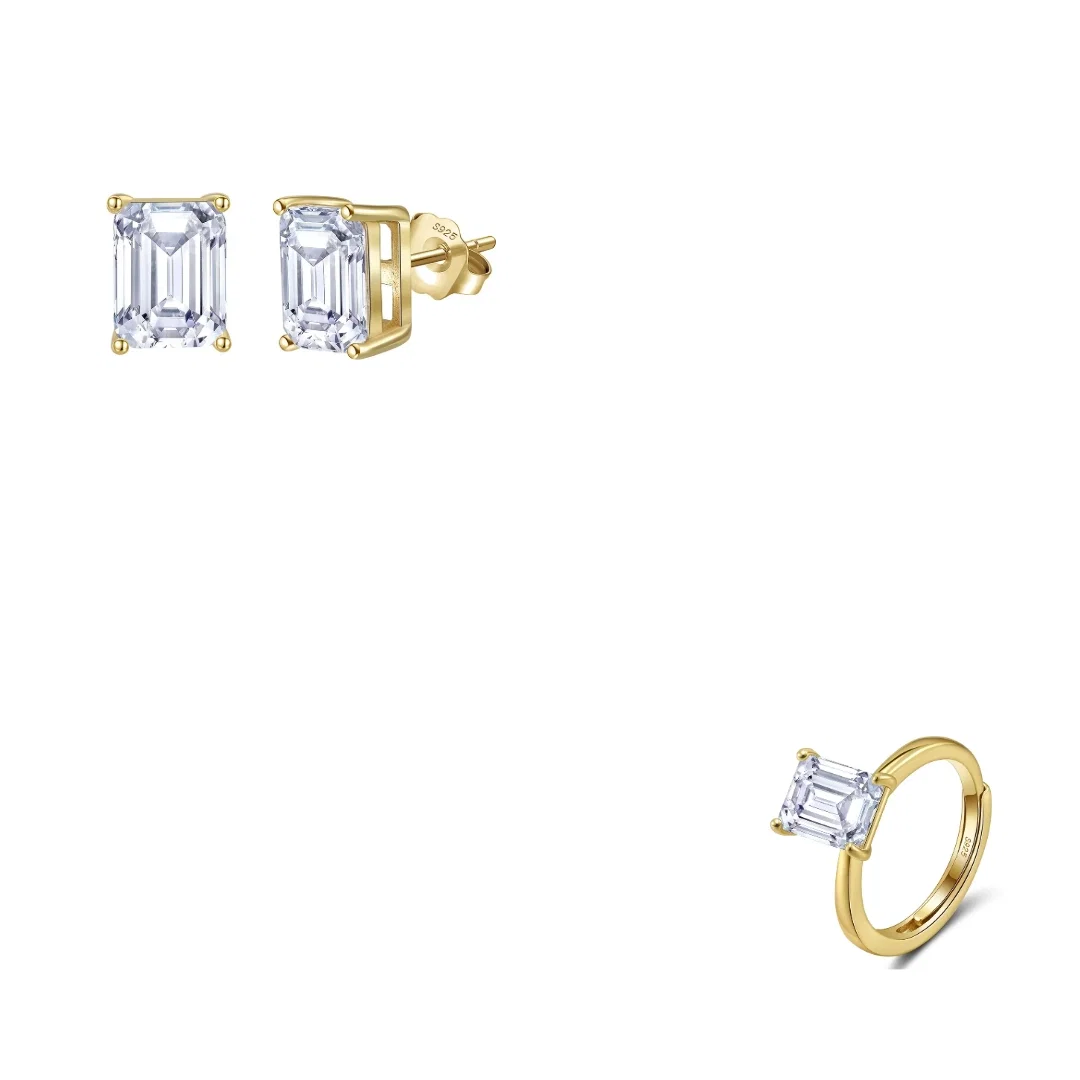 Set Cercei și Inel din argint cu zirconiu Emerald Auriu [1]