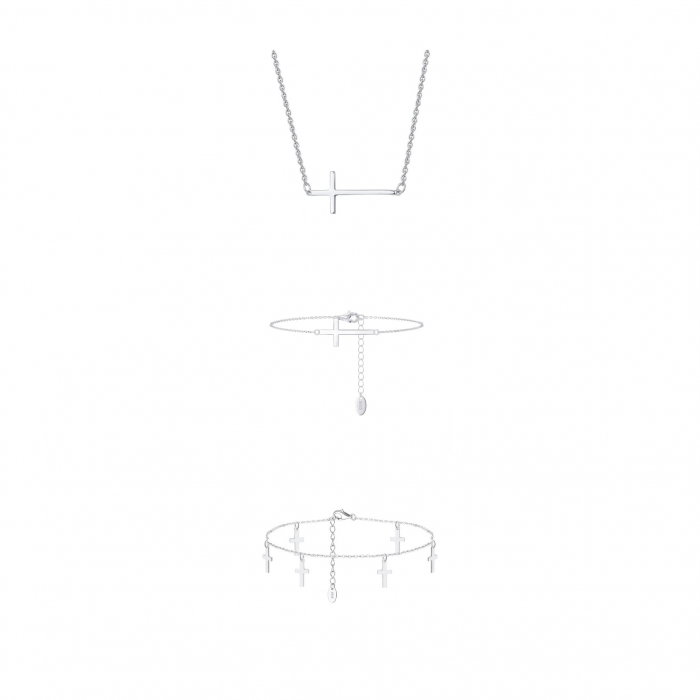 Set Colier, Brățară de Mână și Brățară de Picior Sterling Silver Cross [1]