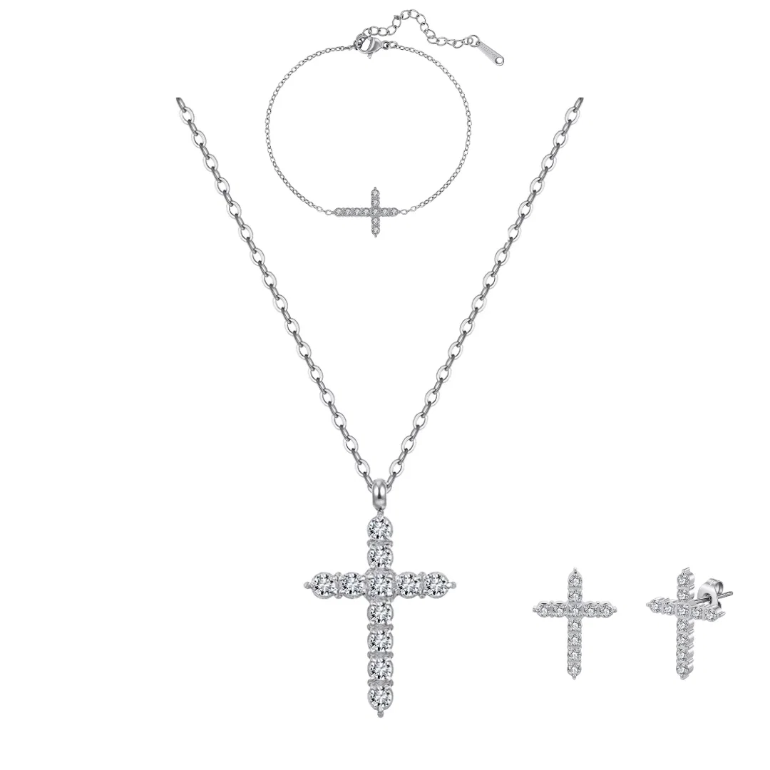 Set Colier, Brățară și Cercei Statement cu Cristale Zirconiu Divine Argintiu [1]